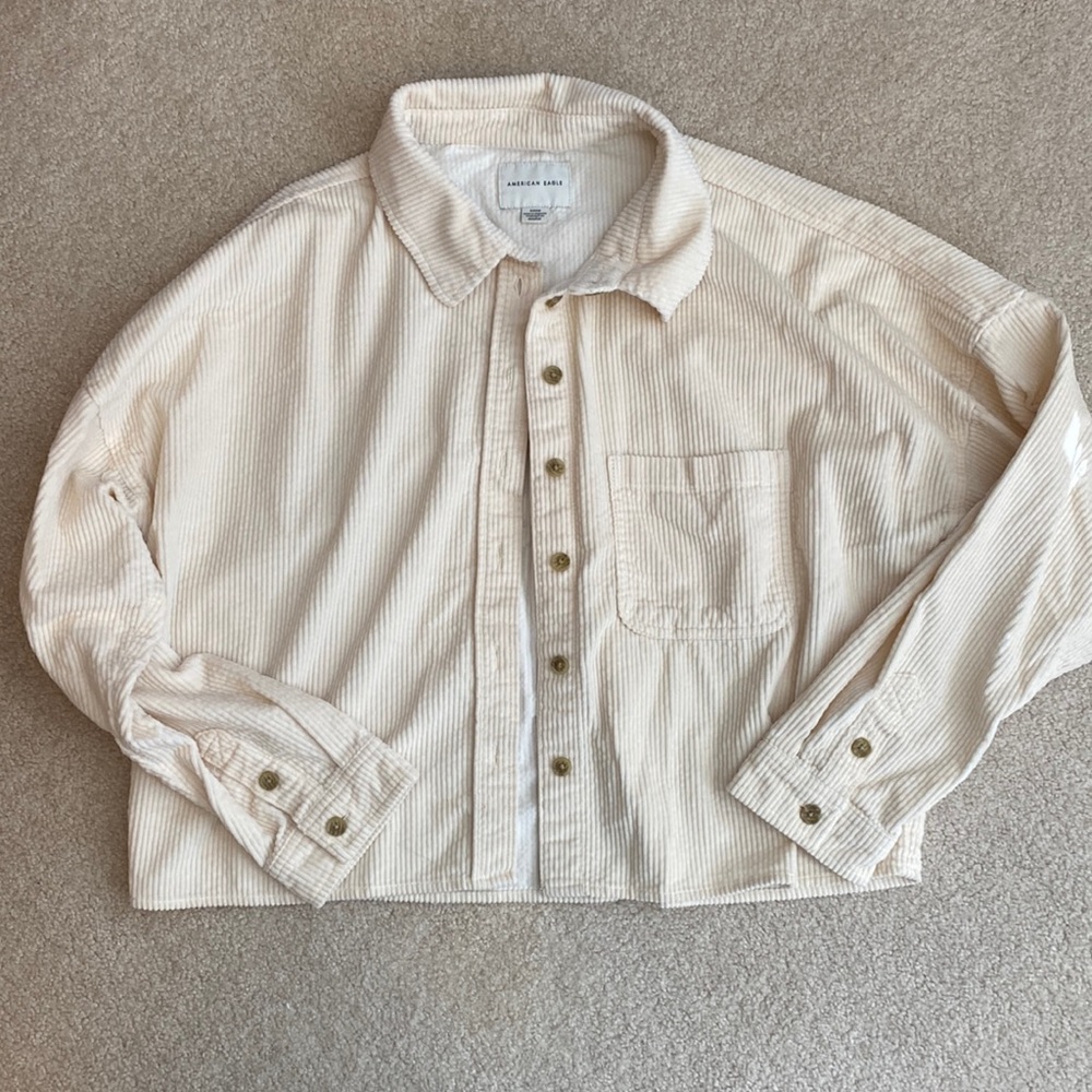 American Eagle crop corduroy button-up shirt